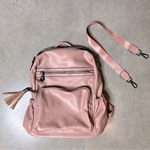 CLUCI Pink Leather Backpack / Travel Purse / Laptop Bag with Tassel